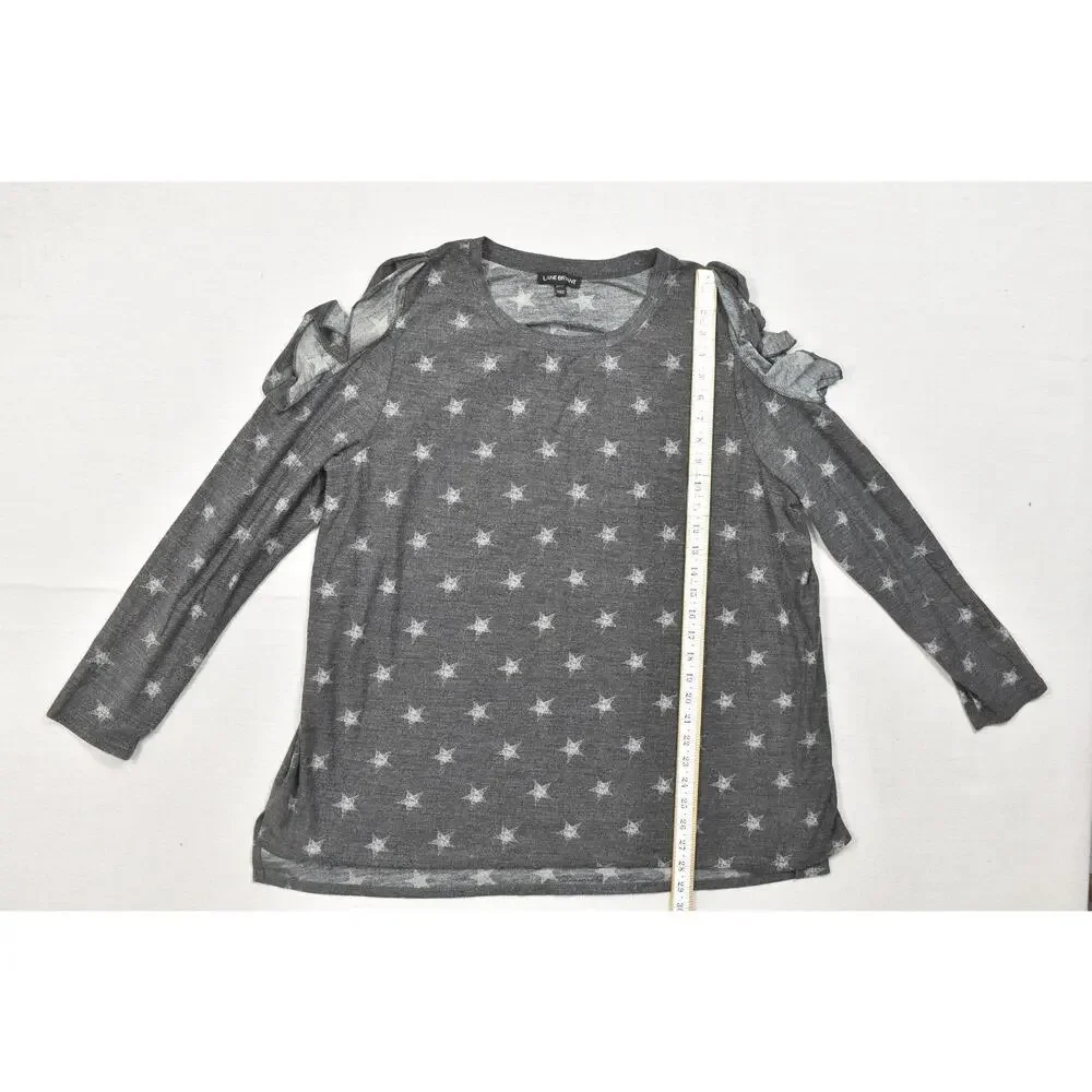 Lane Bryant Womens 22/24 Gray Star Print Cold Shoulder Ruffle Sleeve Top